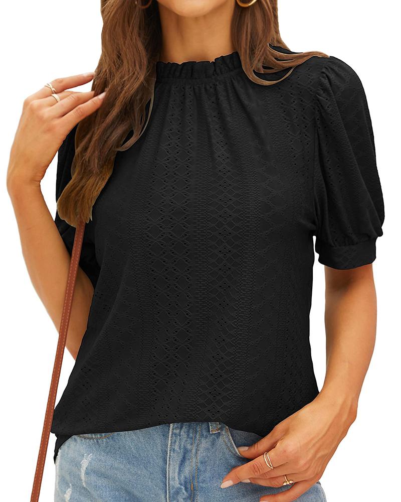 

Puff Sleeve Eyelet Embroidery Top, Black
