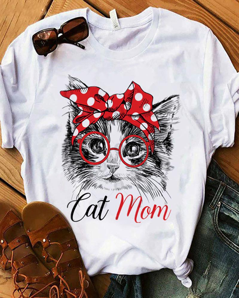 

Animal Letter Print Round Neck T-shirt, Style3