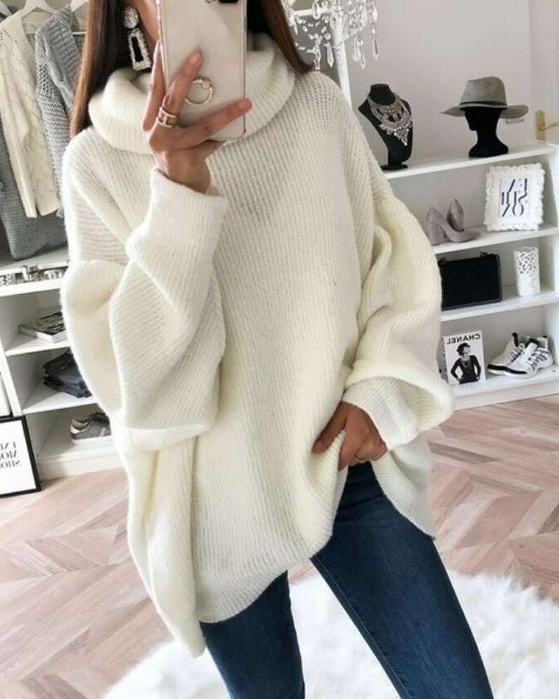 

Long Sleeve Turtleneck Chunky Knit Sweater, White
