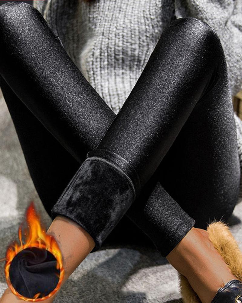 Leggings thermiques chauds à taille haute doublés de polaire