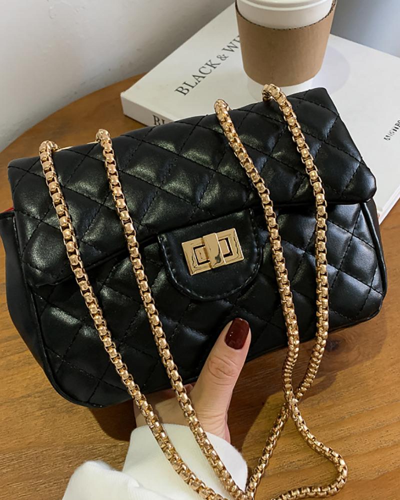 

Quilted Chain Strap Satchel Bag, Black