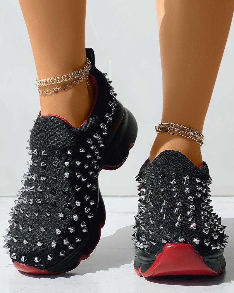 

Studded Wedge Slip On Sneakers, Black