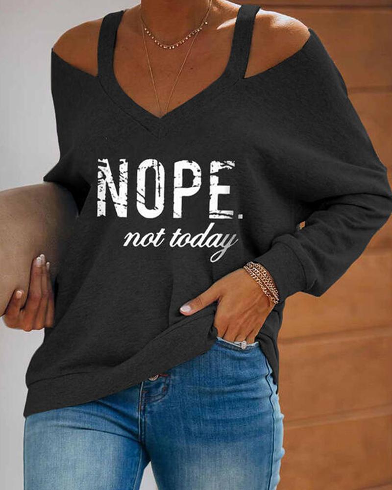 

Cold Shoulder Letter Print Casual Top, Black