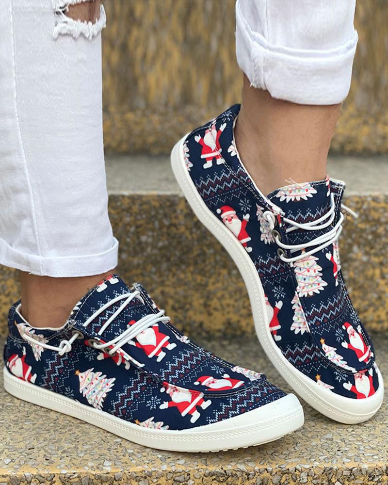 

Christmas Graphic Geometric Print Canvas Slip-On, Blue&red