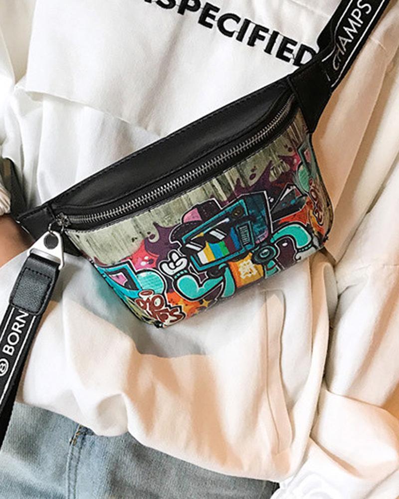 

Graffiti Print Crossbody Bag, Black