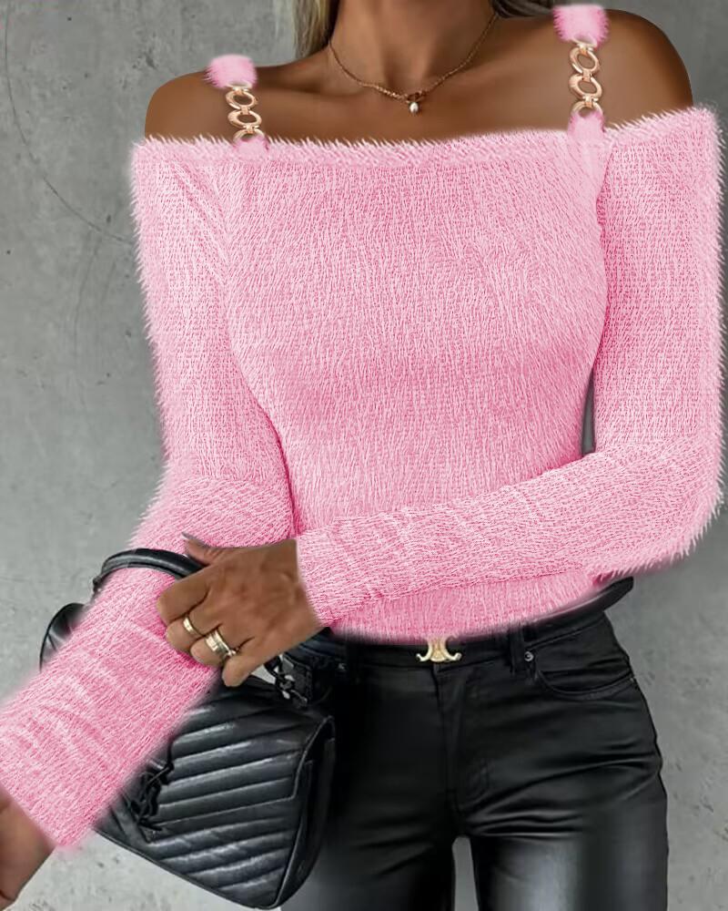 

Cold Shoulder Chain Decor Top, Pink