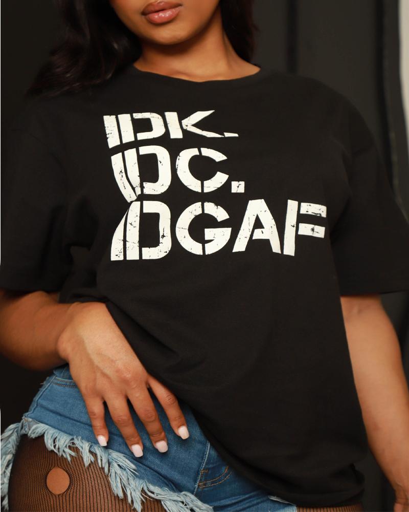 

Plus Size IDK IDC IDGAF Cute Funny Print Casual T-shirt, Black