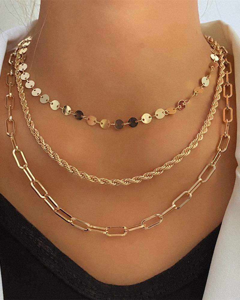 

1pcs Multi-Layered Hollow Out Braided Chain Necklace, Gold