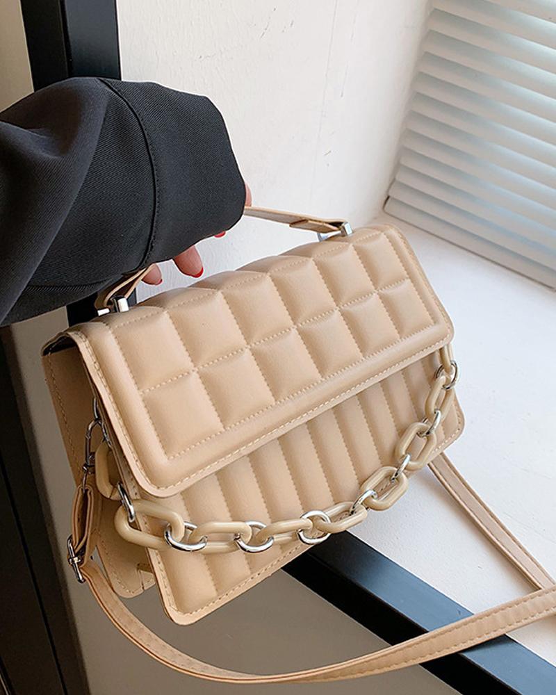 

Quilted Chain Decor Flap Shoulder Bag, Khaki