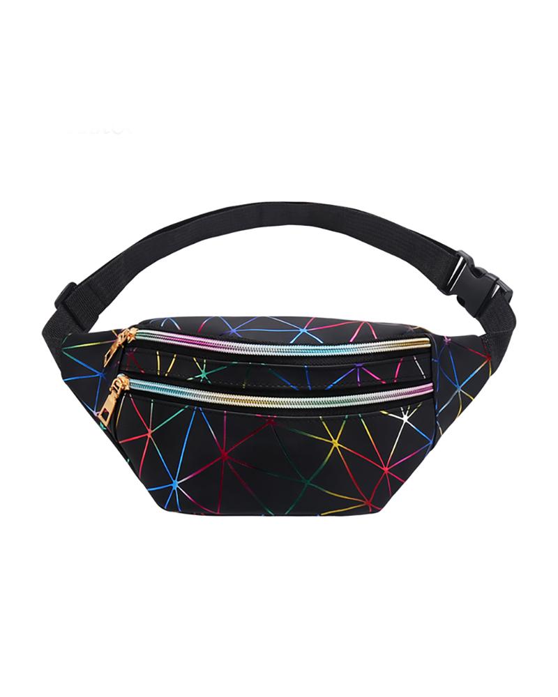 

Holographic Geometric Belt Bag Waterproof Laser Waist Fanny Pack, Black