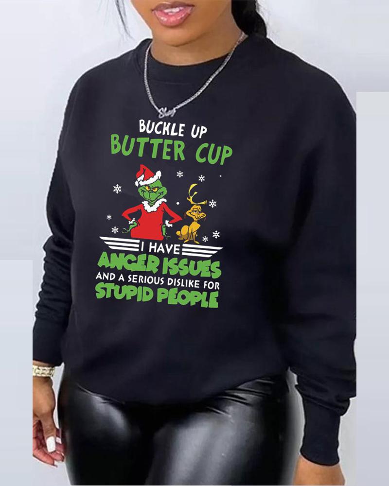 

Plus Size Grinch Stole Christmas Print Casual Sweatshirt, Black
