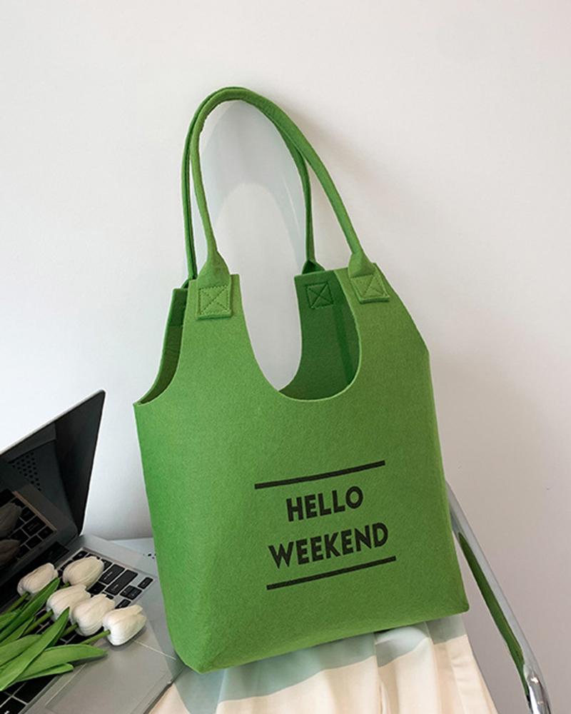 

Letter Print Large Capacity Canvas Shoulder Bag, Green