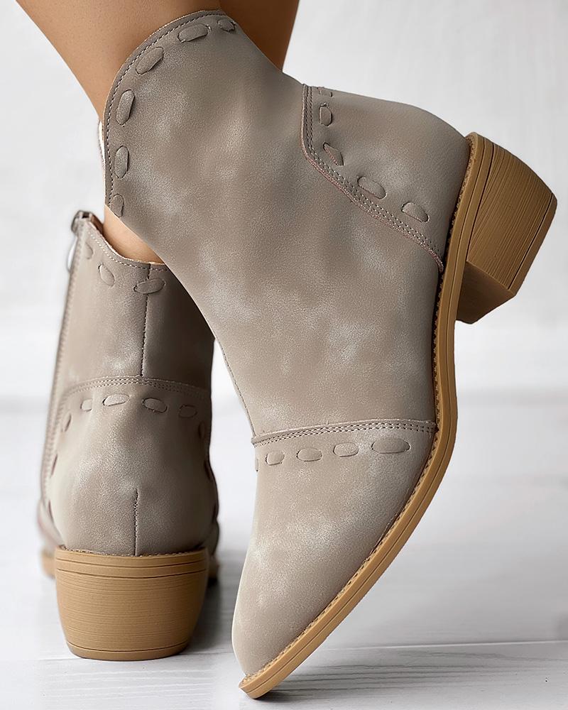 

Almond Toe Chunky Heel Ankle Boots, Apricot