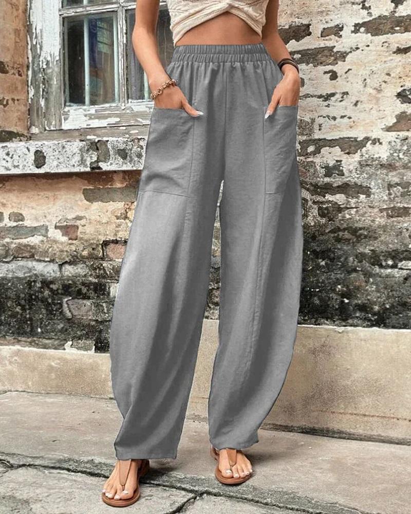 

Pocket Design Harem Casual Pants, Gray