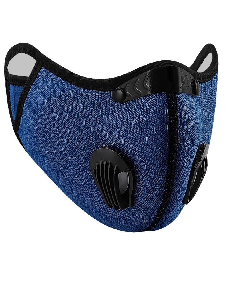 

Solid Breathing Washable 2 Valves Face Mask (1 filters as gift), Blue