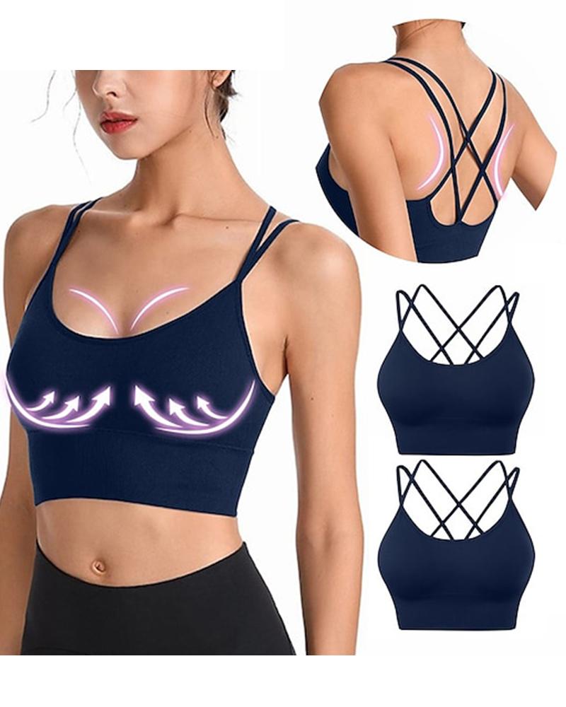 

Crisscross Backless High Impact Yoga Sports Bra Tank Top, Blue