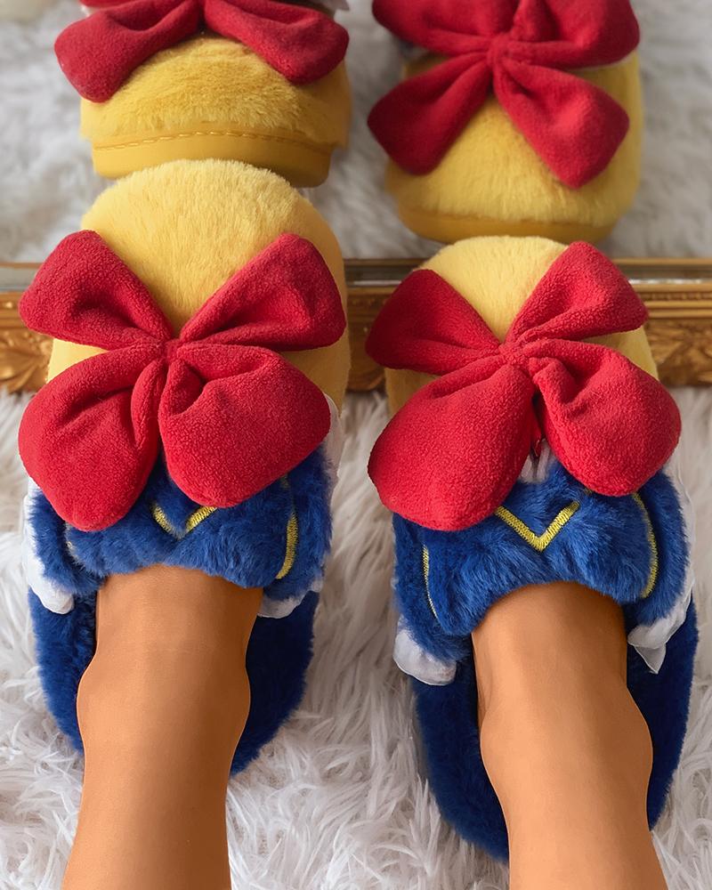 

Fluffy Bowknot Decor Casual Slipper, Yellow