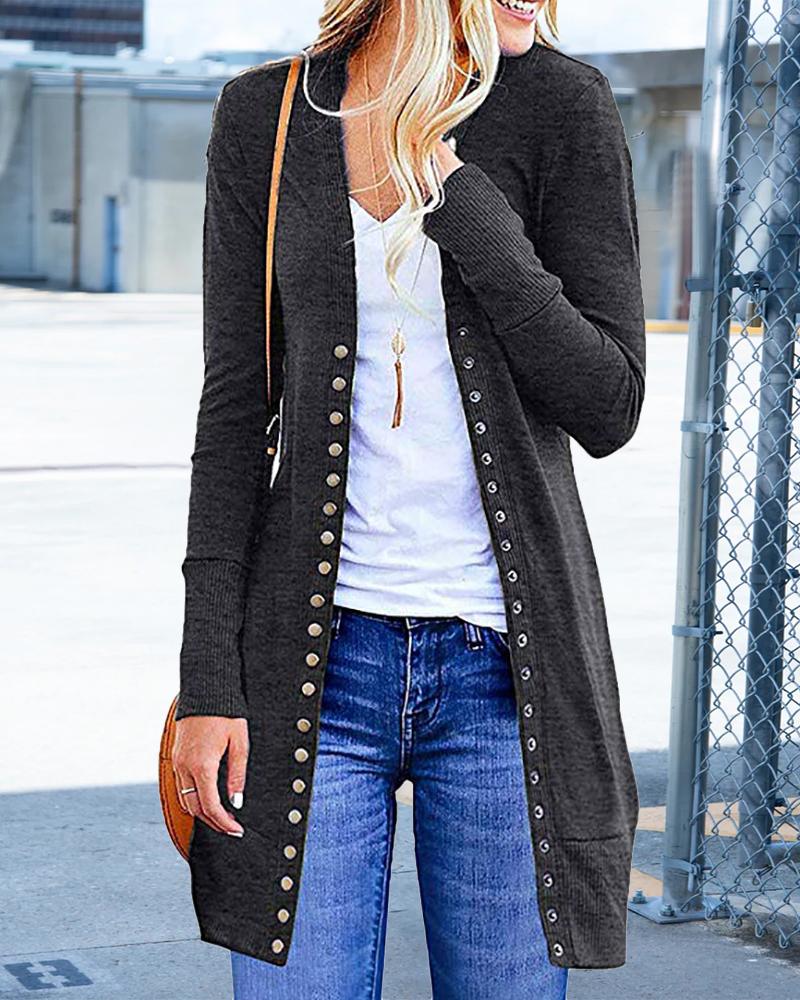 

Long Sleeve Button Front Cardigan, Dark grey
