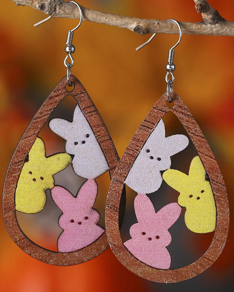 

1Pair Easter Bunny Hollow Out Waterdrop Hook Earrings, Pink