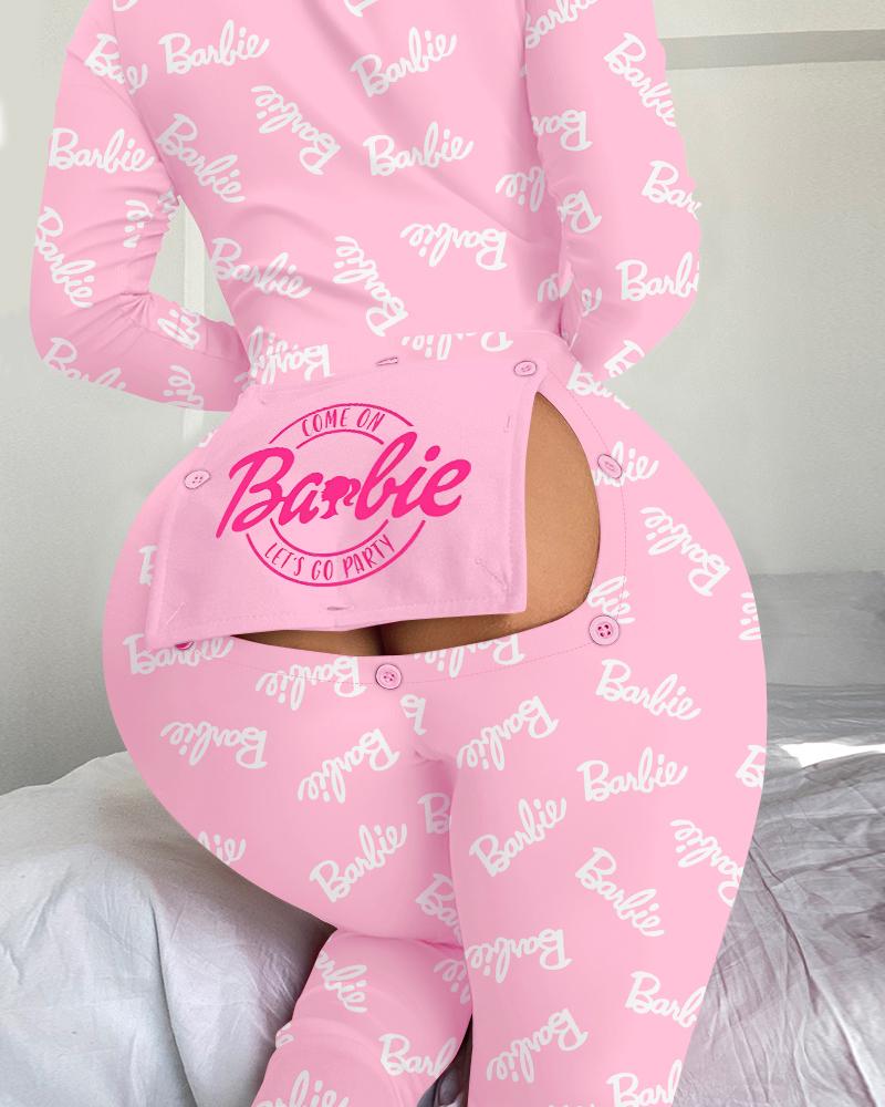 Allez Barbie Let's Go Party Imprimé Rabat Boutonné Adulte Onesie