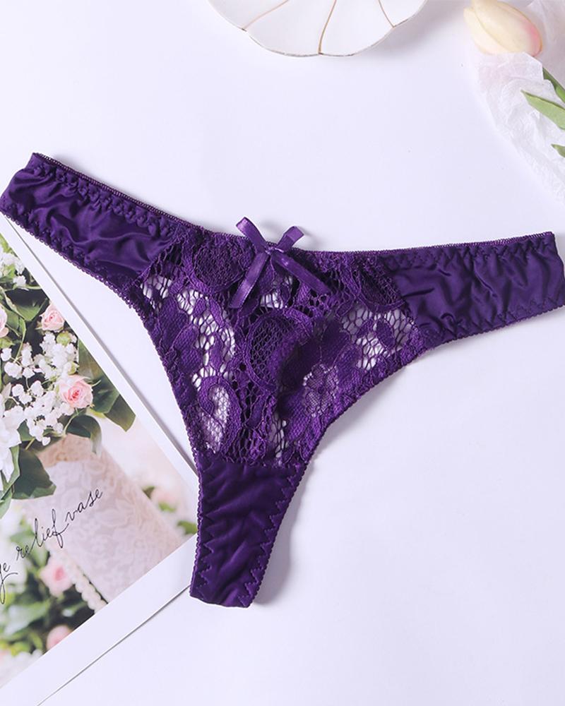 

Sexy Women See Through Hollow Out Cotton Low Waist Lace Thong, Purple