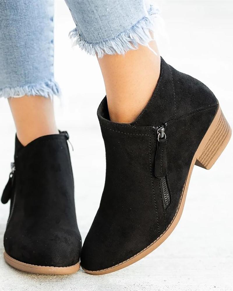 

Vintage Zipper Design Boots, Black