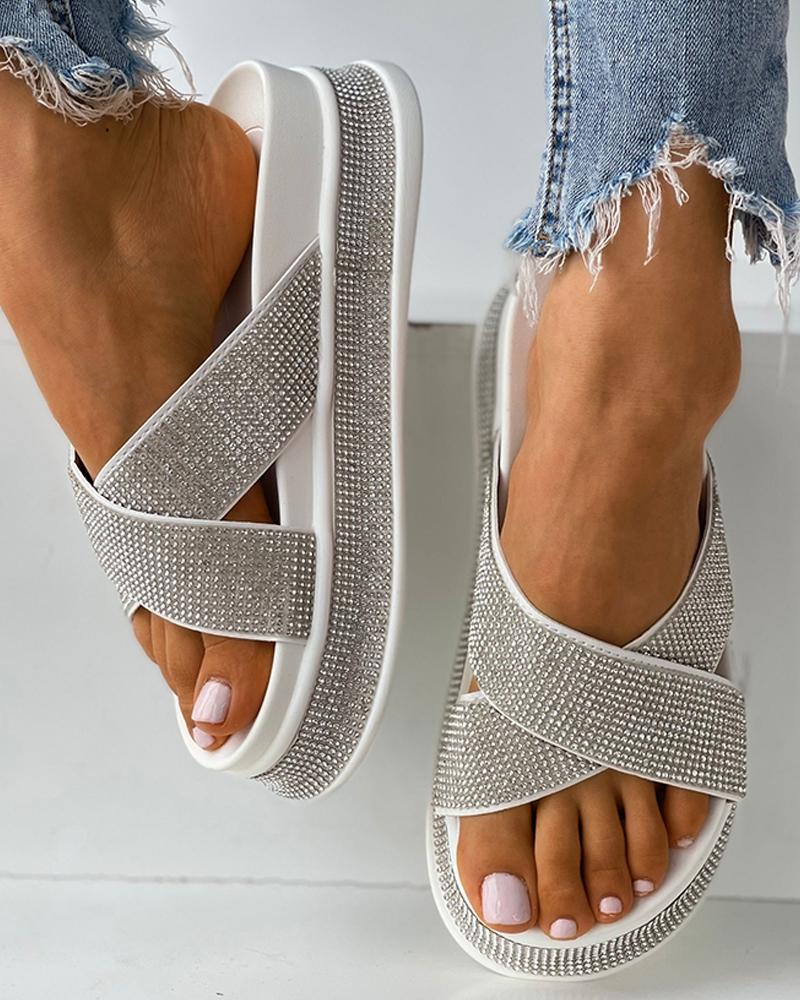 

Studded Platform Slippers, White