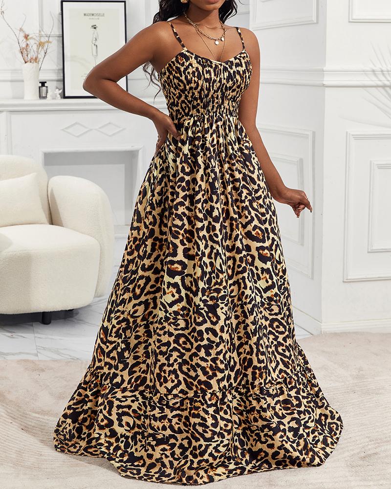 

Leopard Print Shirred Cami Maxi Dress