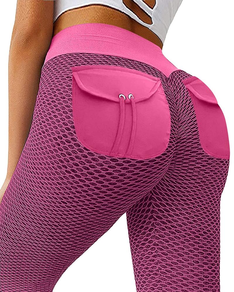 

Textured High Waist Butt Lifting Honeycomb Sports Yoga Pants, Pink