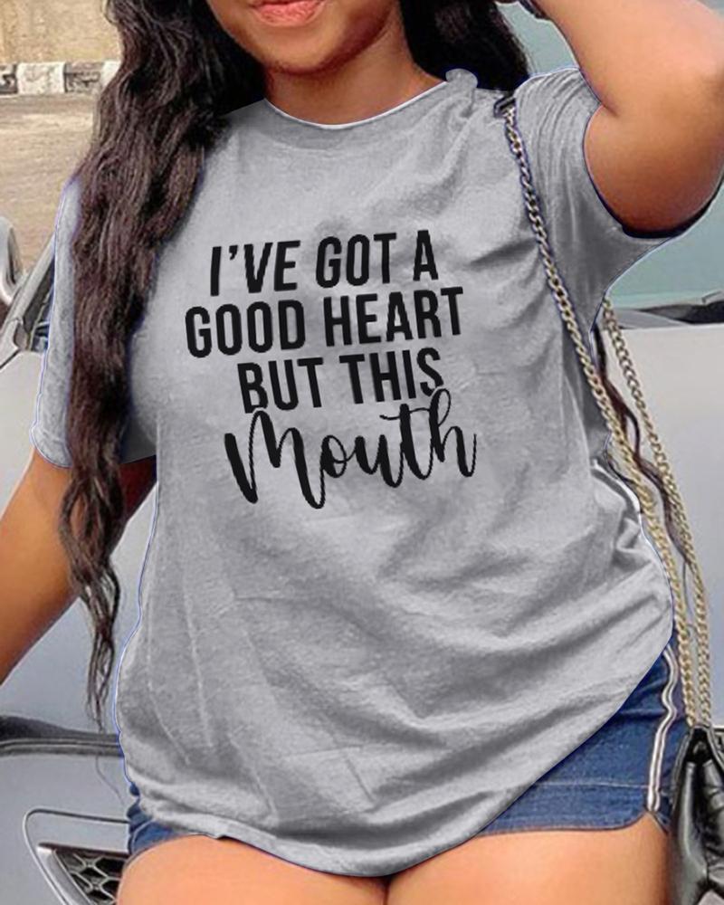 

Letter Print Short Sleeve T-shirt, Gray