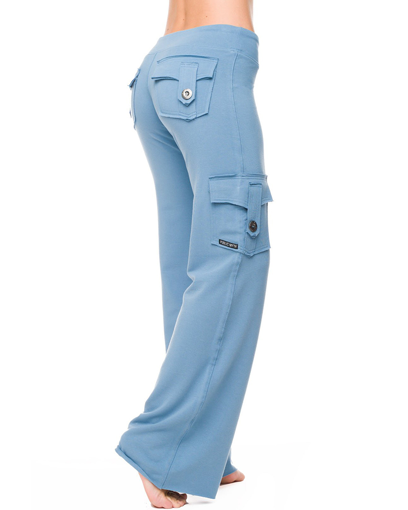 

Drawstring Pocket Design Flared Pants, Blue