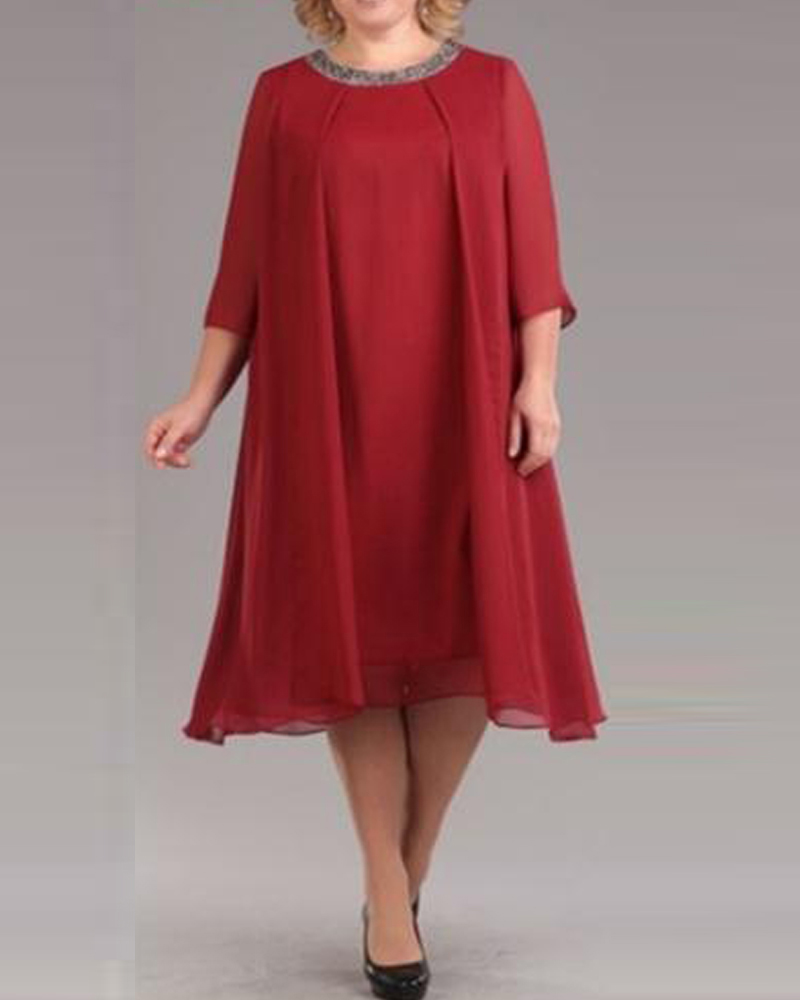 

Plus Size Contrast Sequin Flowy Chiffon Dress, Red