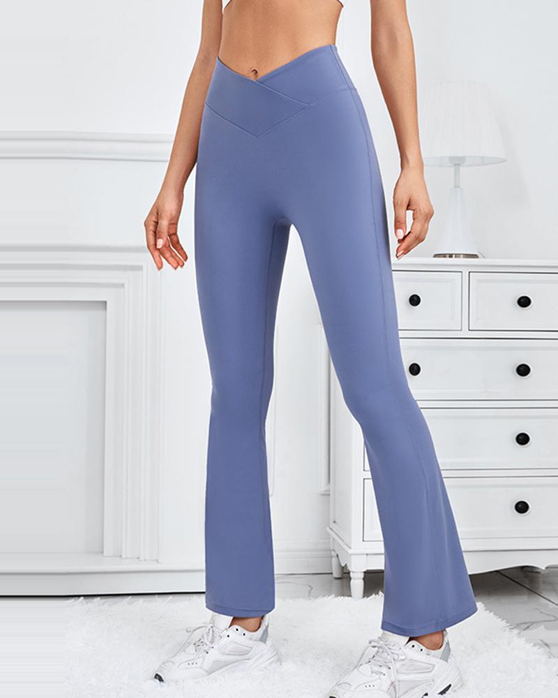 

High Waist Tummy Control Butt Lifting Workout Bootcut Yoga Pants, Blue