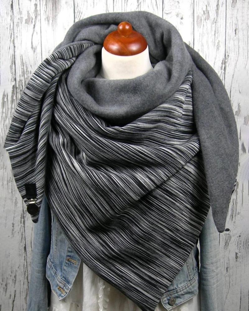 

Striped Buckled Warm Scarf, Gray