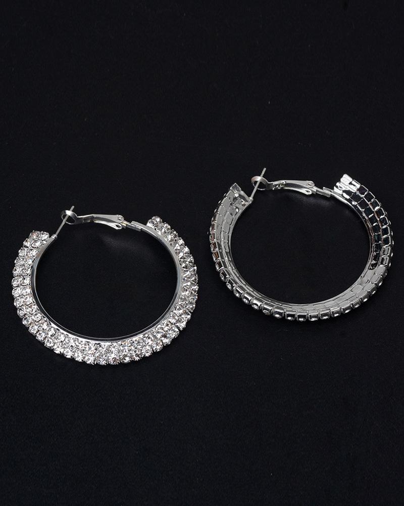 

1Pairs Exaggerated Rhinestone Hoop Earrings, Silver
