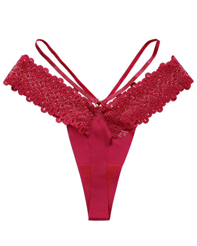 

Crochet Lace Cutout Thong Panty, Red