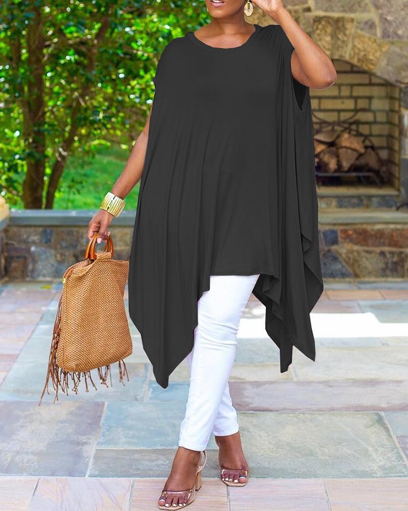 

Round Neck Batwing Sleeve Ruched Dress, Black