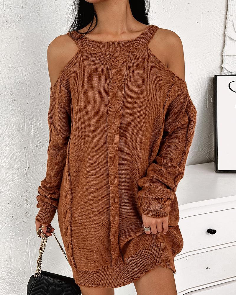 

Cold Shoulder Long Sleeve Dress, Brown