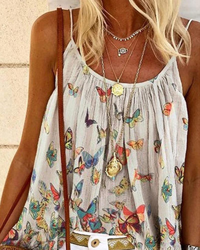 

Butterfly Print Sleeveless Casual Top, White