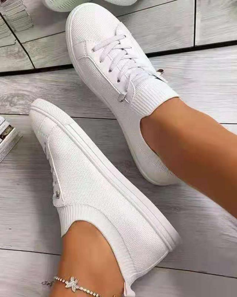 

Eyelet Lace-up Breathable Sneakers, White