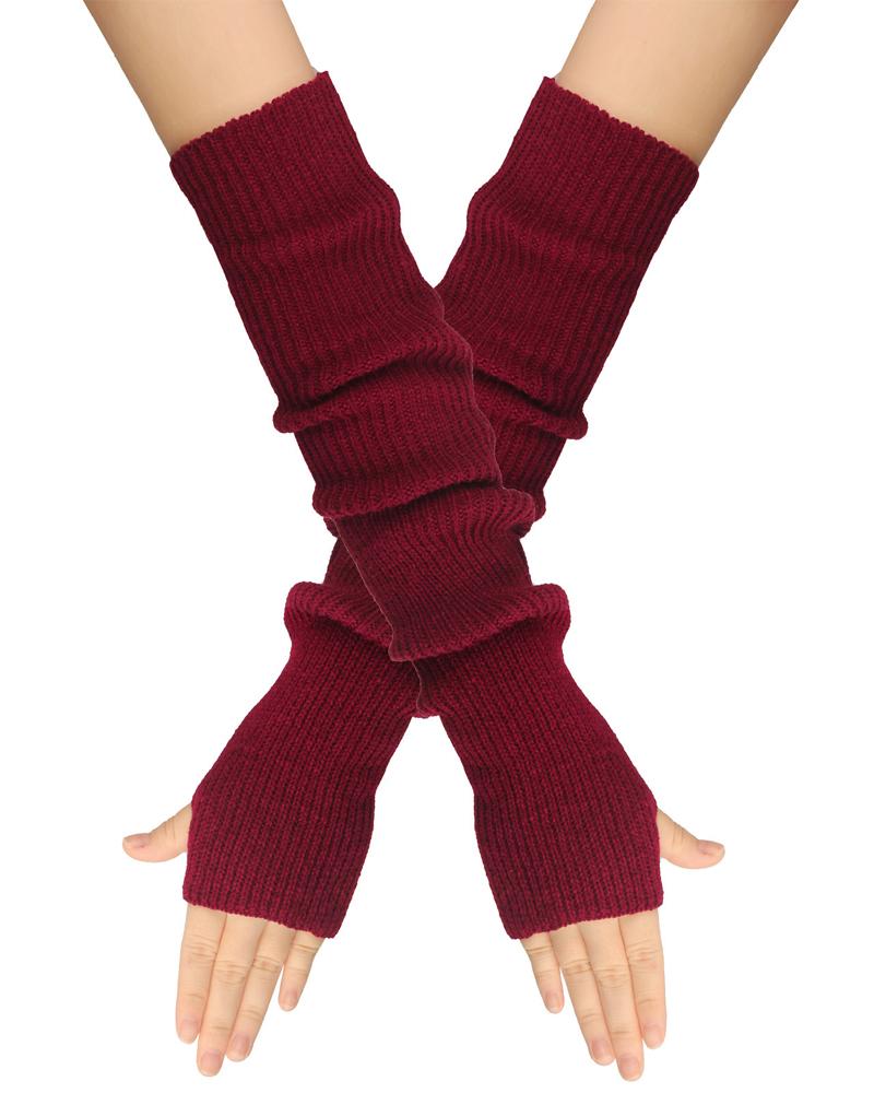 

1Pair Warm Knit Fingerless Gloves, Wine red