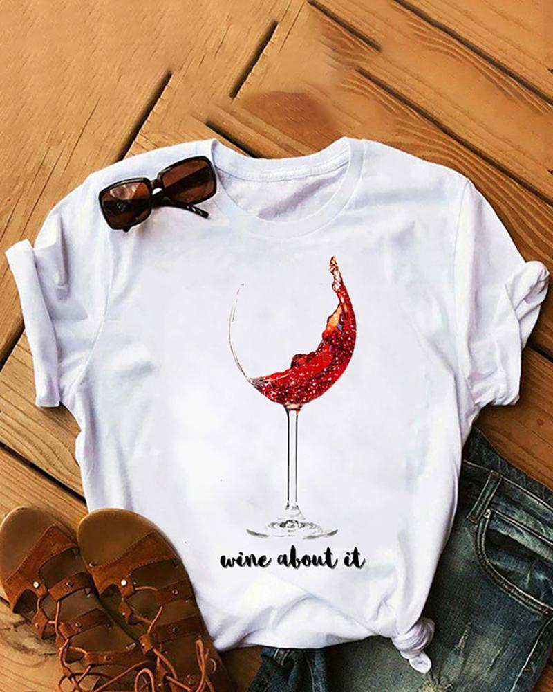 

Wine Glass Print Short Sleeve Casual T-shirt, Style4