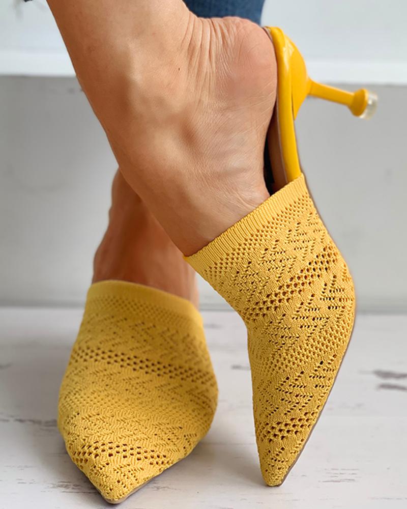 

Knit Solid Pointed Toe Stiletto Heel, Yellow