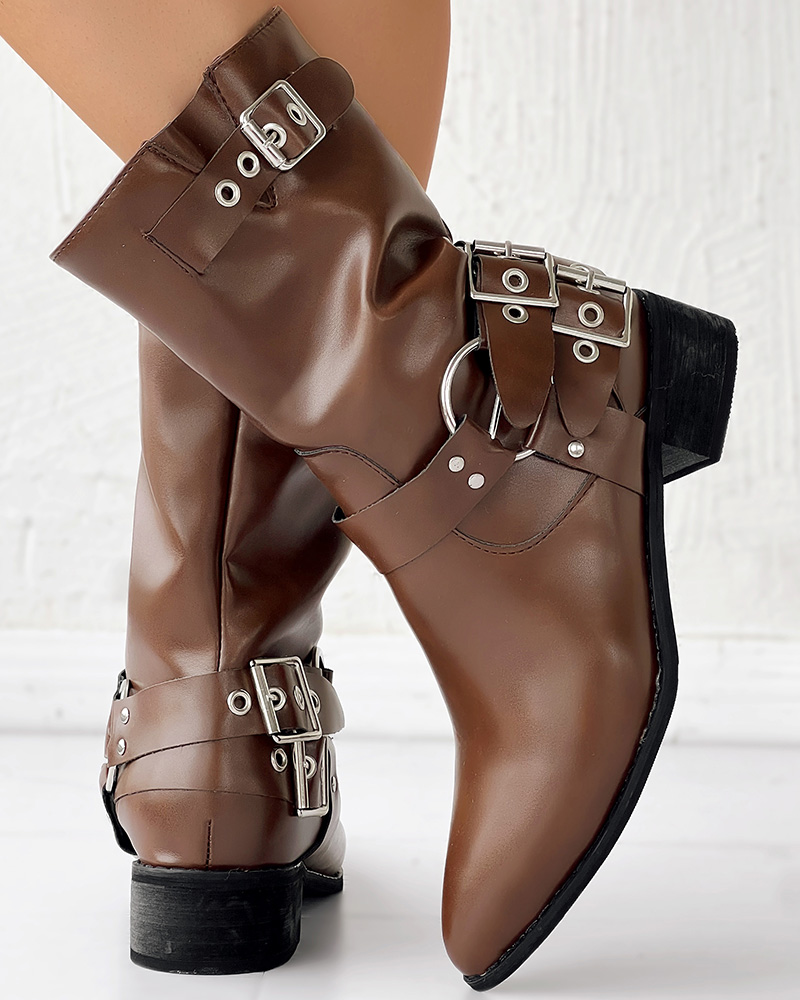 Buckled Studded Cowgirl Harness Riding Boots