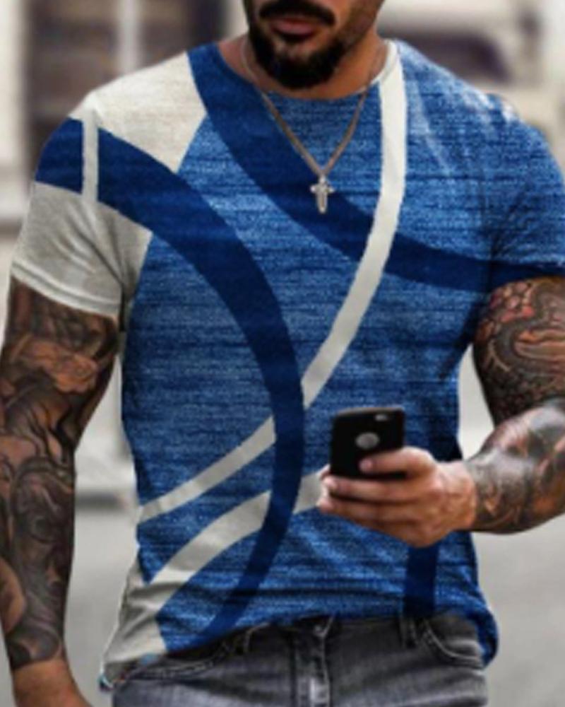 

Colorblock Short Sleeve T-shirts, Blue