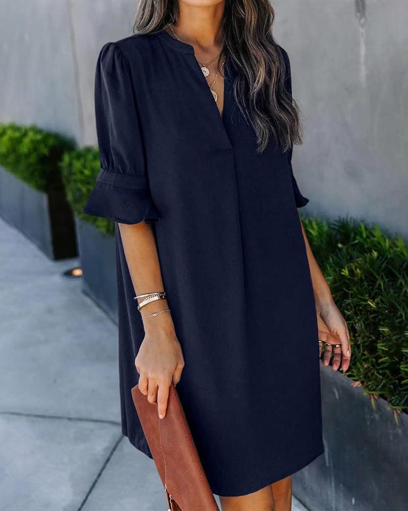 

V Neck Half Sleeve Casual Dress, Dark blue