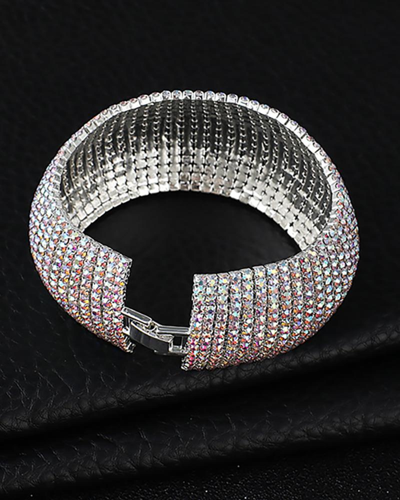 

Glitter Studded Magnetic Buckle Bracelet, Silver