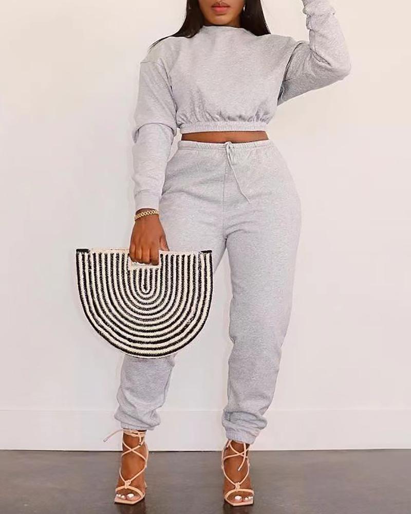 

Long Sleeve Sweatshirt & Drawstring Pants Set, Gray