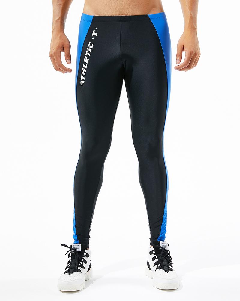 

Men Letter Print Camouflage / Colorblock Yoga Leggings, Black