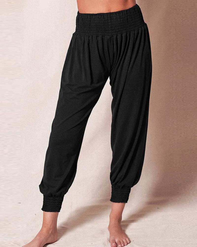 

Shirred High Waist Cuffed Pants, Black